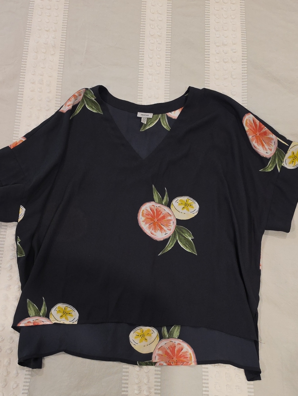 Tristan Black V-Neck Tunic with Citrus Floral Print